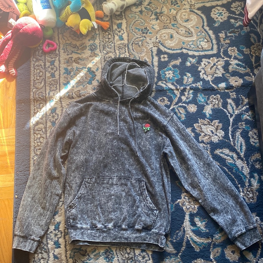 Dark Grey and light grey washed hoodie with red rose.